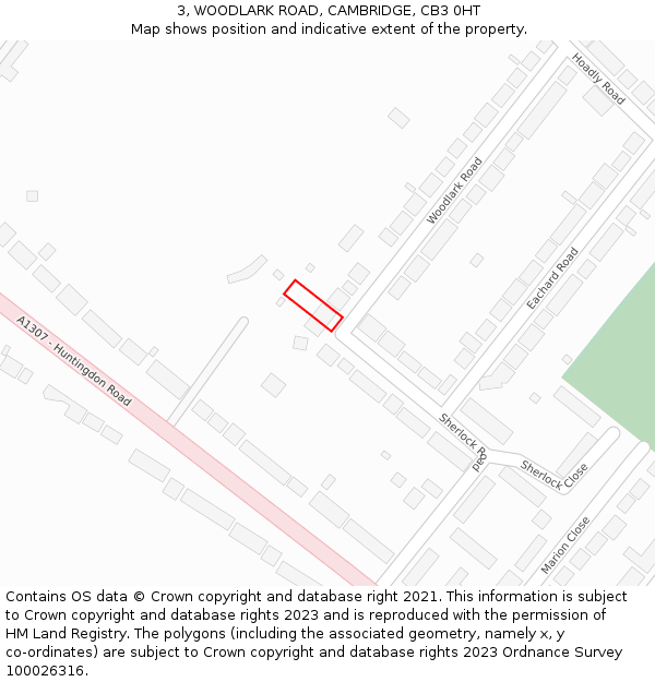 3, WOODLARK ROAD, CAMBRIDGE, CB3 0HT: Location map and indicative extent of plot