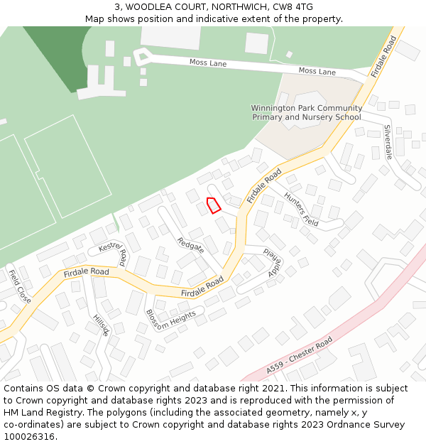 3, WOODLEA COURT, NORTHWICH, CW8 4TG: Location map and indicative extent of plot