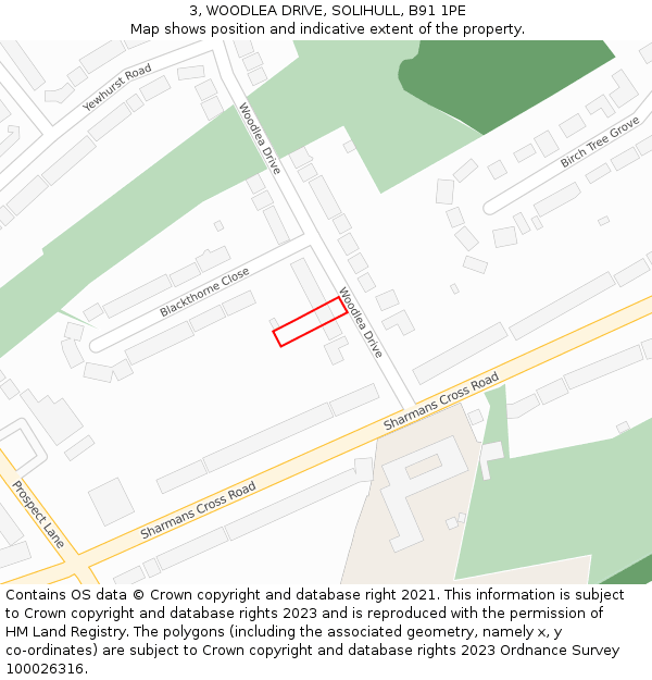 3, WOODLEA DRIVE, SOLIHULL, B91 1PE: Location map and indicative extent of plot