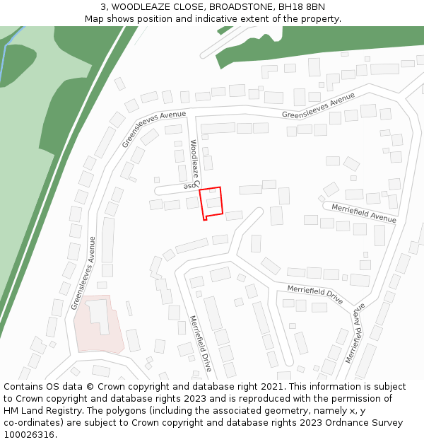 3, WOODLEAZE CLOSE, BROADSTONE, BH18 8BN: Location map and indicative extent of plot