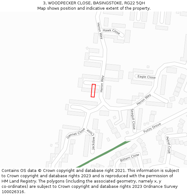 3, WOODPECKER CLOSE, BASINGSTOKE, RG22 5QH: Location map and indicative extent of plot