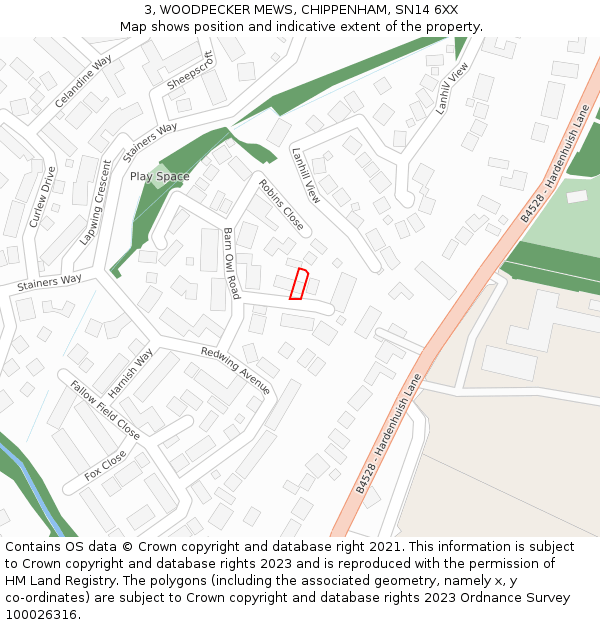 3, WOODPECKER MEWS, CHIPPENHAM, SN14 6XX: Location map and indicative extent of plot