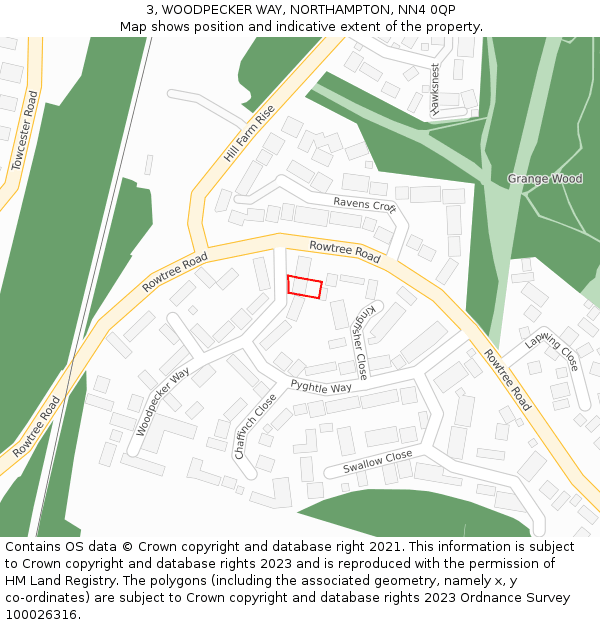 3, WOODPECKER WAY, NORTHAMPTON, NN4 0QP: Location map and indicative extent of plot