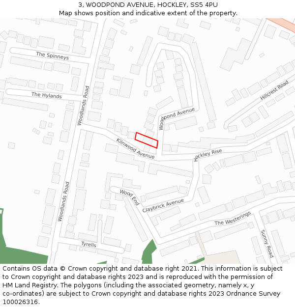 3, WOODPOND AVENUE, HOCKLEY, SS5 4PU: Location map and indicative extent of plot