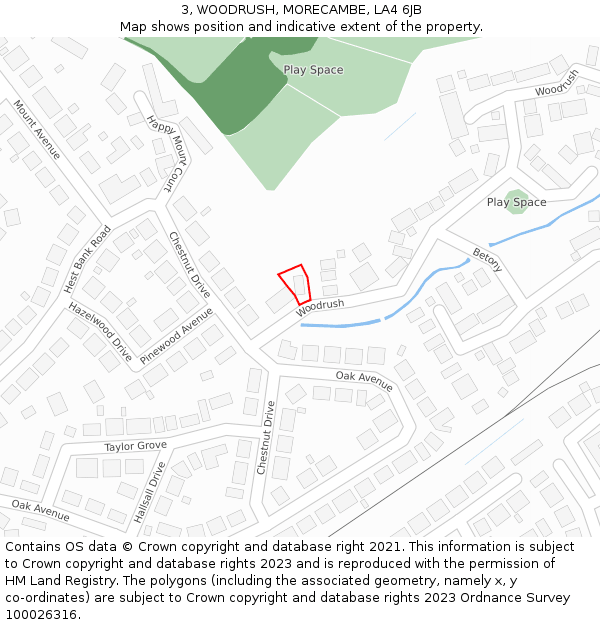 3, WOODRUSH, MORECAMBE, LA4 6JB: Location map and indicative extent of plot
