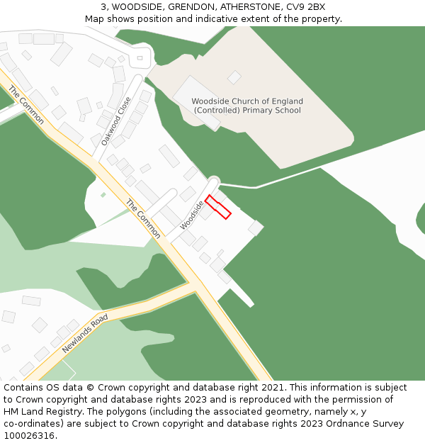 3, WOODSIDE, GRENDON, ATHERSTONE, CV9 2BX: Location map and indicative extent of plot