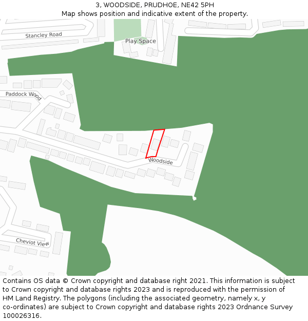 3, WOODSIDE, PRUDHOE, NE42 5PH: Location map and indicative extent of plot