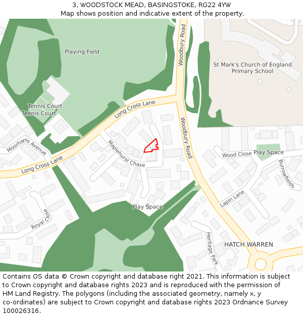 3, WOODSTOCK MEAD, BASINGSTOKE, RG22 4YW: Location map and indicative extent of plot