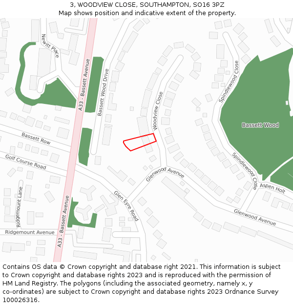 3, WOODVIEW CLOSE, SOUTHAMPTON, SO16 3PZ: Location map and indicative extent of plot