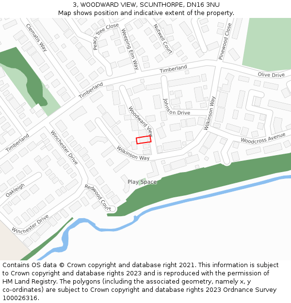 3, WOODWARD VIEW, SCUNTHORPE, DN16 3NU: Location map and indicative extent of plot