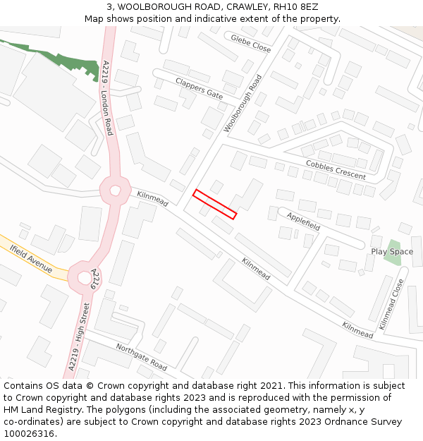 3, WOOLBOROUGH ROAD, CRAWLEY, RH10 8EZ: Location map and indicative extent of plot