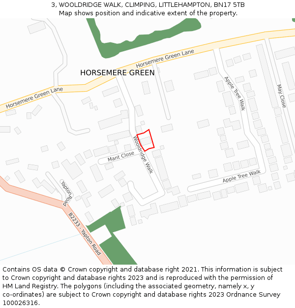 3, WOOLDRIDGE WALK, CLIMPING, LITTLEHAMPTON, BN17 5TB: Location map and indicative extent of plot