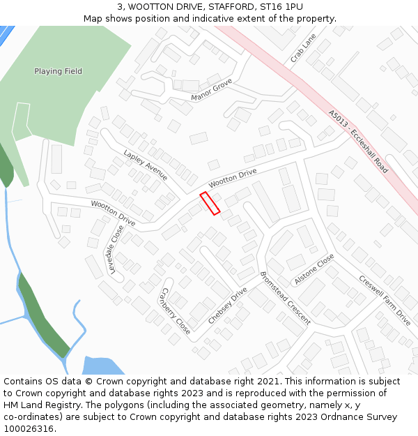 3, WOOTTON DRIVE, STAFFORD, ST16 1PU: Location map and indicative extent of plot