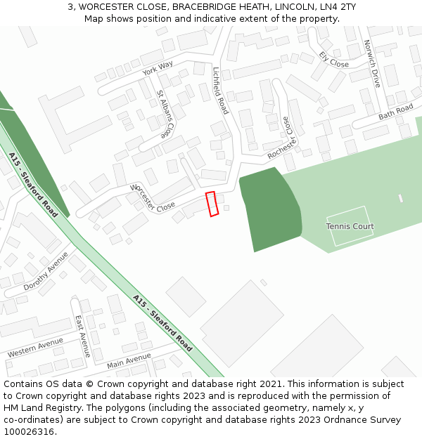 3, WORCESTER CLOSE, BRACEBRIDGE HEATH, LINCOLN, LN4 2TY: Location map and indicative extent of plot