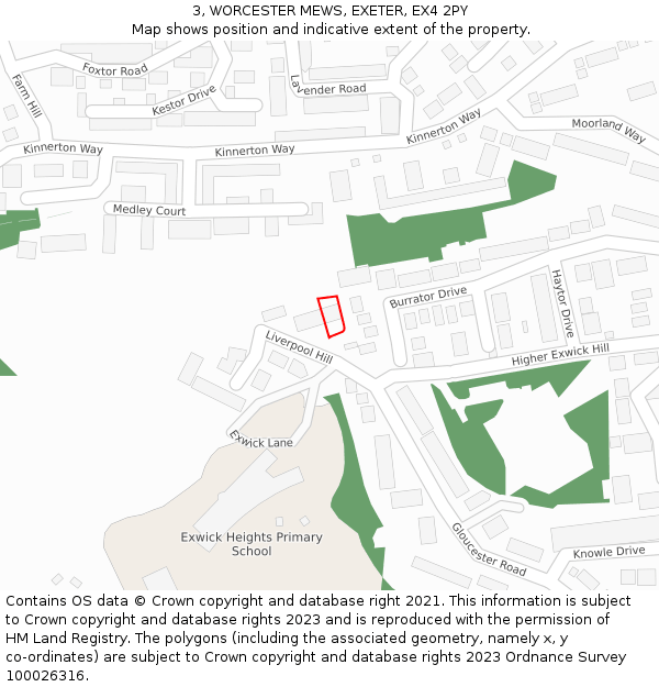 3, WORCESTER MEWS, EXETER, EX4 2PY: Location map and indicative extent of plot