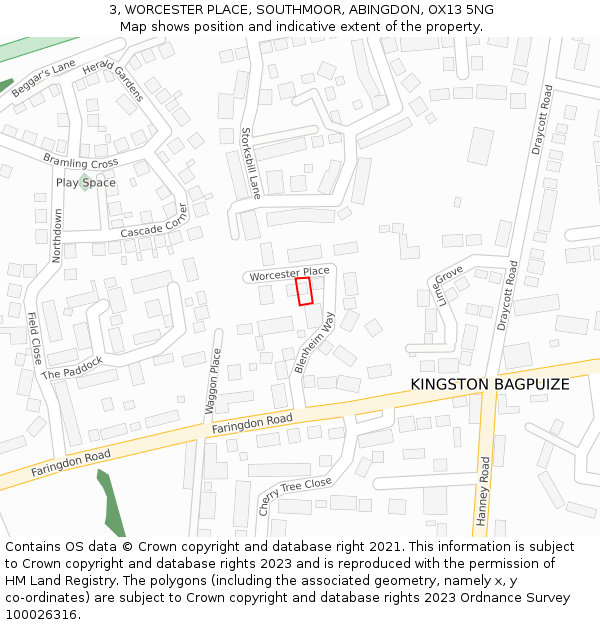 3, WORCESTER PLACE, SOUTHMOOR, ABINGDON, OX13 5NG: Location map and indicative extent of plot