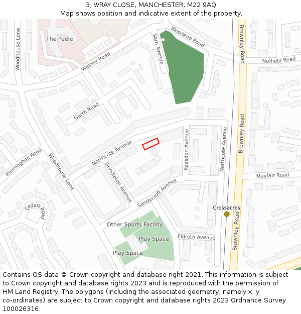 3, WRAY CLOSE, MANCHESTER, M22 9AQ: Location map and indicative extent of plot