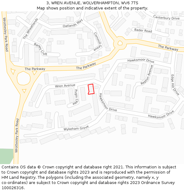 3, WREN AVENUE, WOLVERHAMPTON, WV6 7TS: Location map and indicative extent of plot