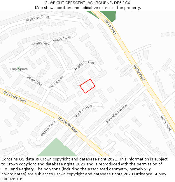 3, WRIGHT CRESCENT, ASHBOURNE, DE6 1SX: Location map and indicative extent of plot