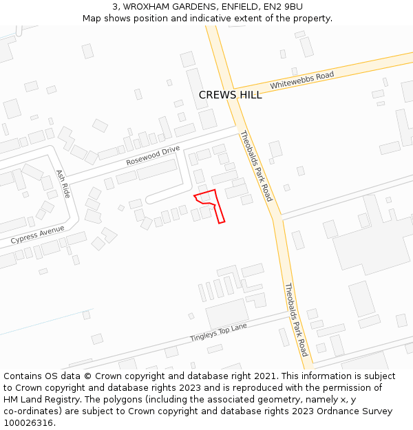 3, WROXHAM GARDENS, ENFIELD, EN2 9BU: Location map and indicative extent of plot