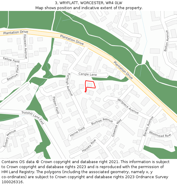 3, WRYFLATT, WORCESTER, WR4 0LW: Location map and indicative extent of plot