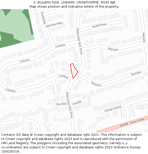 3, WULWYN SIDE, LINKWAY, CROWTHORNE, RG45 6JB: Location map and indicative extent of plot