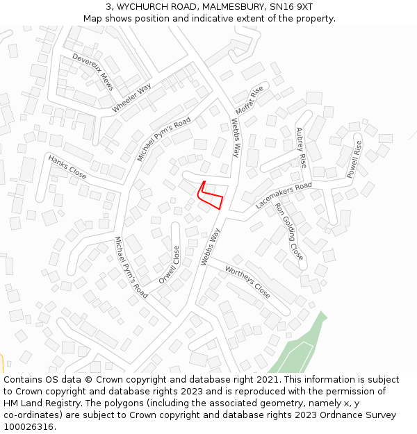 3, WYCHURCH ROAD, MALMESBURY, SN16 9XT: Location map and indicative extent of plot