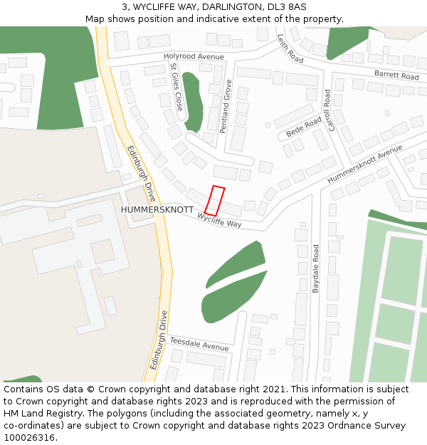 3, WYCLIFFE WAY, DARLINGTON, DL3 8AS: Location map and indicative extent of plot