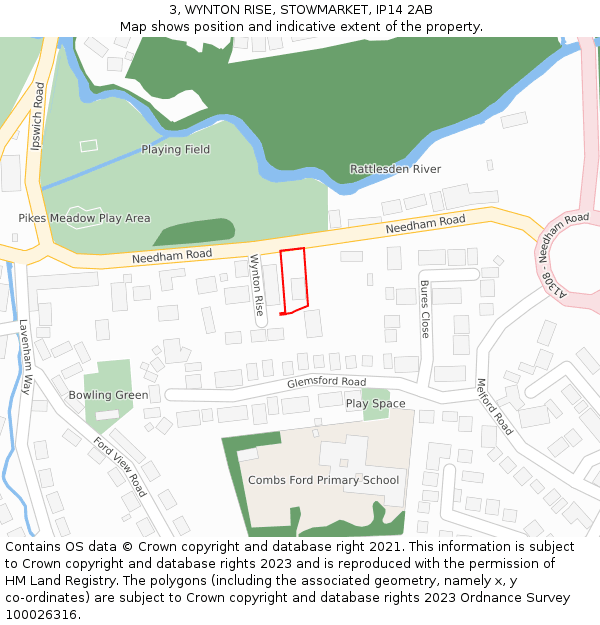 3, WYNTON RISE, STOWMARKET, IP14 2AB: Location map and indicative extent of plot