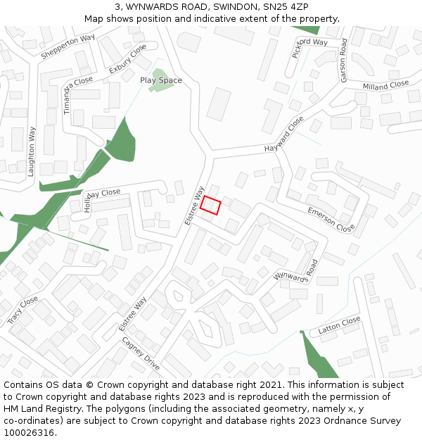 3, WYNWARDS ROAD, SWINDON, SN25 4ZP: Location map and indicative extent of plot