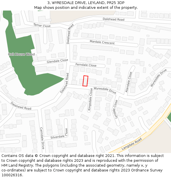 3, WYRESDALE DRIVE, LEYLAND, PR25 3DP: Location map and indicative extent of plot