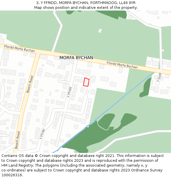 3, Y FFRIDD, MORFA BYCHAN, PORTHMADOG, LL49 9YR: Location map and indicative extent of plot