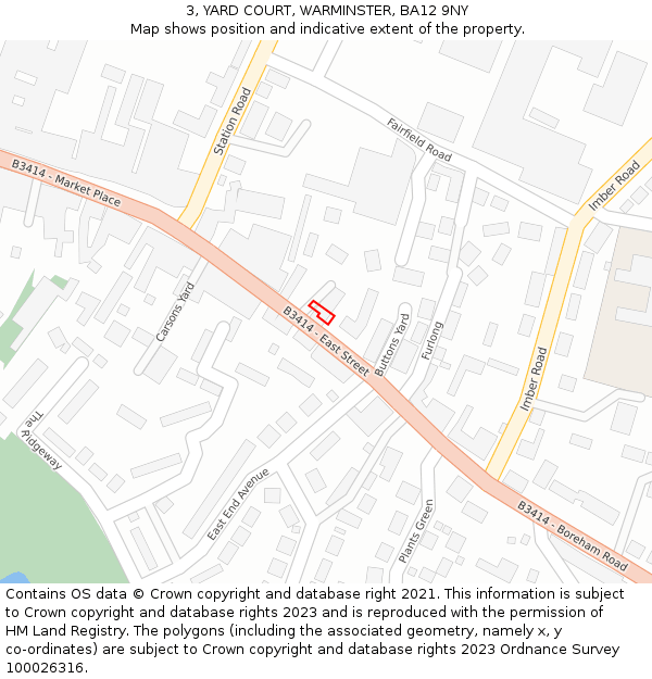 3, YARD COURT, WARMINSTER, BA12 9NY: Location map and indicative extent of plot