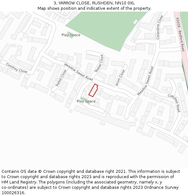 3, YARROW CLOSE, RUSHDEN, NN10 0XL: Location map and indicative extent of plot
