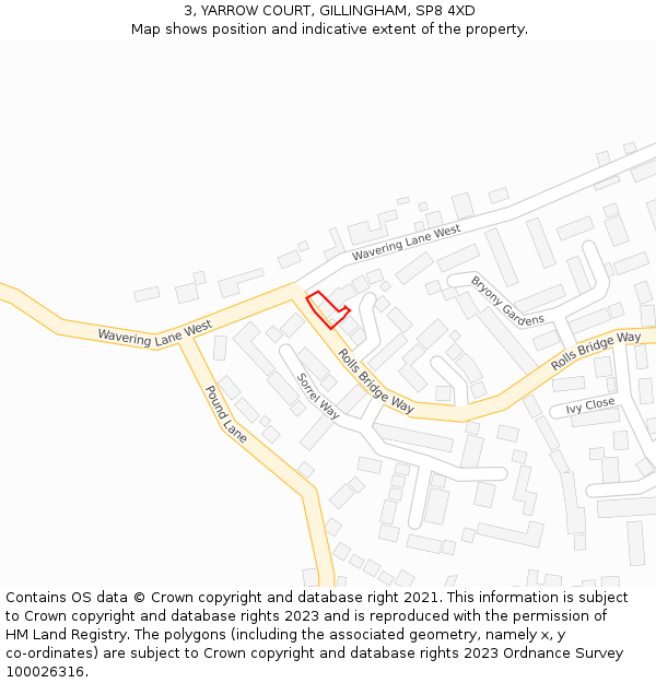 3, YARROW COURT, GILLINGHAM, SP8 4XD: Location map and indicative extent of plot