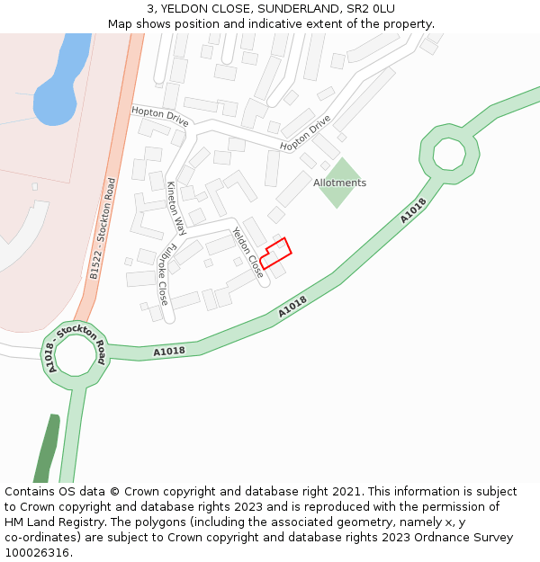 3, YELDON CLOSE, SUNDERLAND, SR2 0LU: Location map and indicative extent of plot