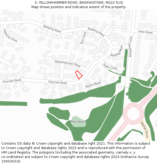 3, YELLOWHAMMER ROAD, BASINGSTOKE, RG22 5UQ: Location map and indicative extent of plot