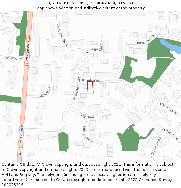 3, YELVERTON DRIVE, BIRMINGHAM, B15 3NT: Location map and indicative extent of plot