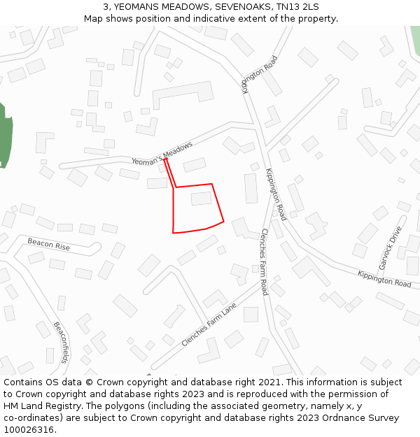 3, YEOMANS MEADOWS, SEVENOAKS, TN13 2LS: Location map and indicative extent of plot