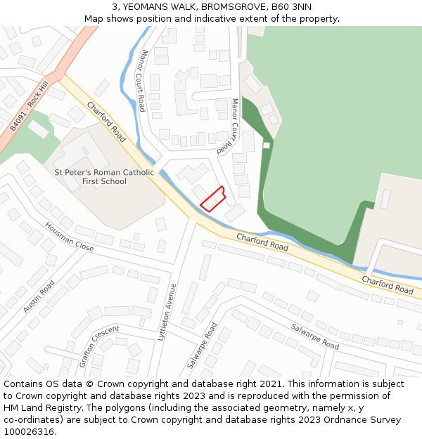 3, YEOMANS WALK, BROMSGROVE, B60 3NN: Location map and indicative extent of plot