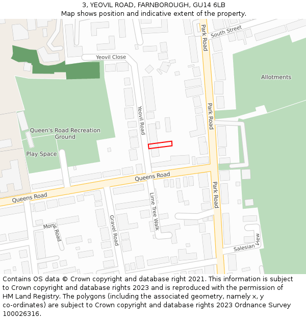 3, YEOVIL ROAD, FARNBOROUGH, GU14 6LB: Location map and indicative extent of plot