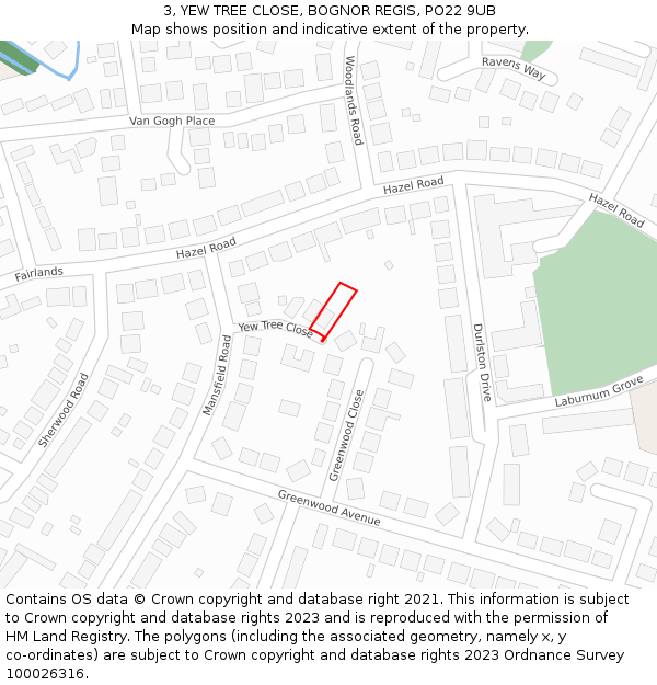 3, YEW TREE CLOSE, BOGNOR REGIS, PO22 9UB: Location map and indicative extent of plot