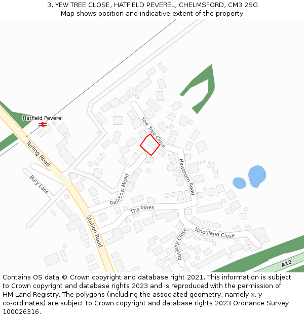 3, YEW TREE CLOSE, HATFIELD PEVEREL, CHELMSFORD, CM3 2SG: Location map and indicative extent of plot