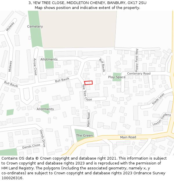 3, YEW TREE CLOSE, MIDDLETON CHENEY, BANBURY, OX17 2SU: Location map and indicative extent of plot