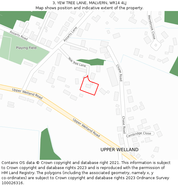 3, YEW TREE LANE, MALVERN, WR14 4LJ: Location map and indicative extent of plot