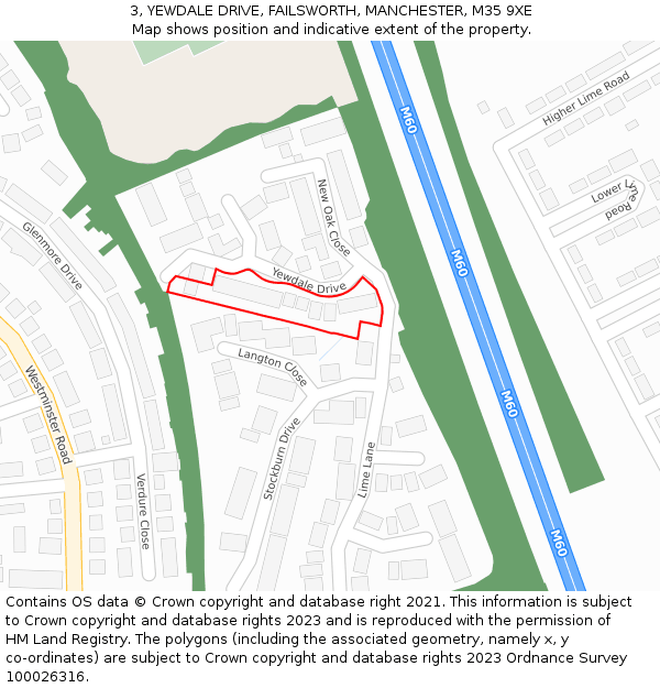 3, YEWDALE DRIVE, FAILSWORTH, MANCHESTER, M35 9XE: Location map and indicative extent of plot