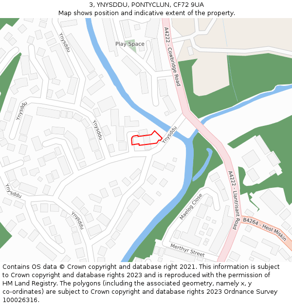 3, YNYSDDU, PONTYCLUN, CF72 9UA: Location map and indicative extent of plot