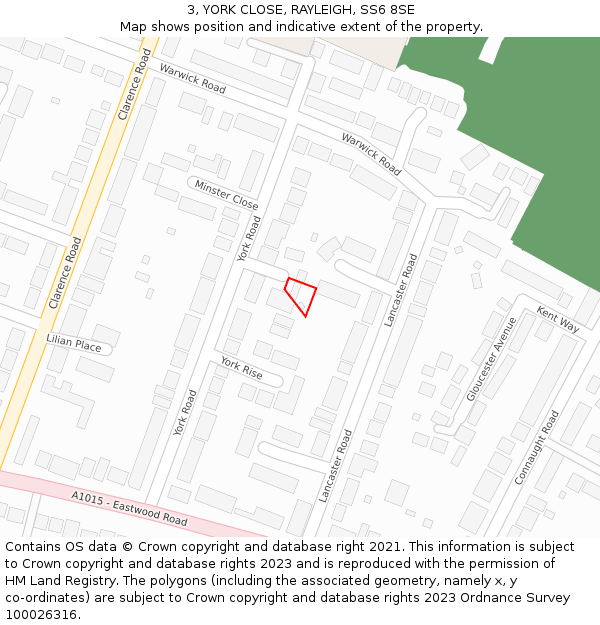 3, YORK CLOSE, RAYLEIGH, SS6 8SE: Location map and indicative extent of plot