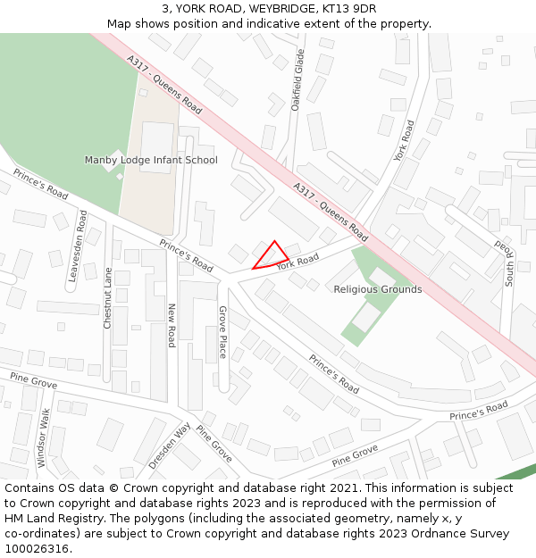 3, YORK ROAD, WEYBRIDGE, KT13 9DR: Location map and indicative extent of plot