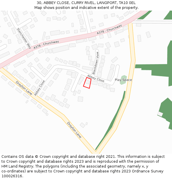 30, ABBEY CLOSE, CURRY RIVEL, LANGPORT, TA10 0EL: Location map and indicative extent of plot